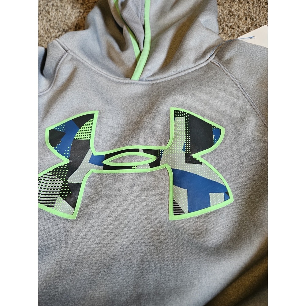 Under Armour Youth Large Gray Green ColdGear Pullover Hoodie Loose Fit Geometric